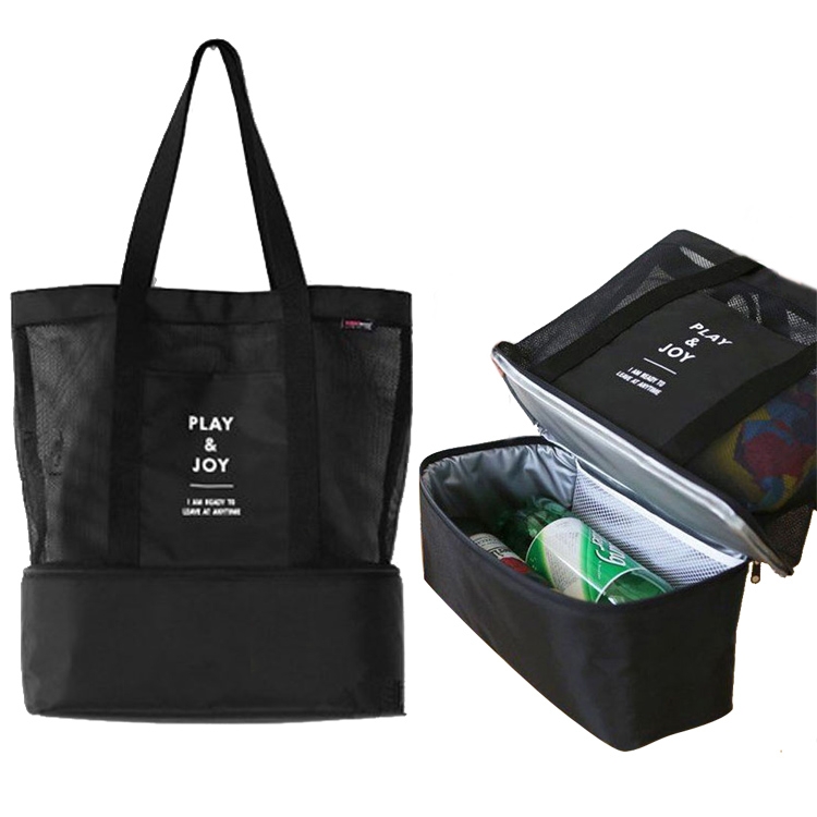 Mesh Beach tote bag with cooler bag