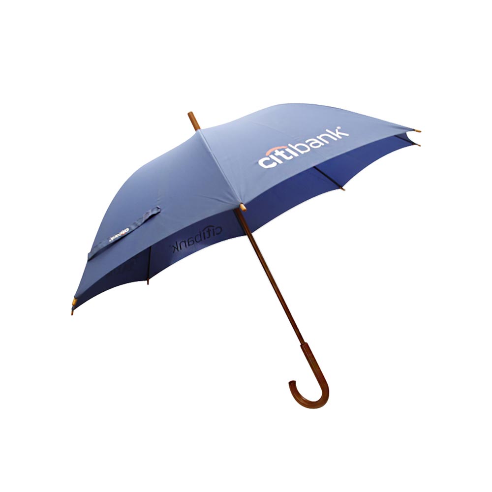 Citibank Navy Blue Straight Umbrella with Wood Handle | Premium Corporate Branding Asset