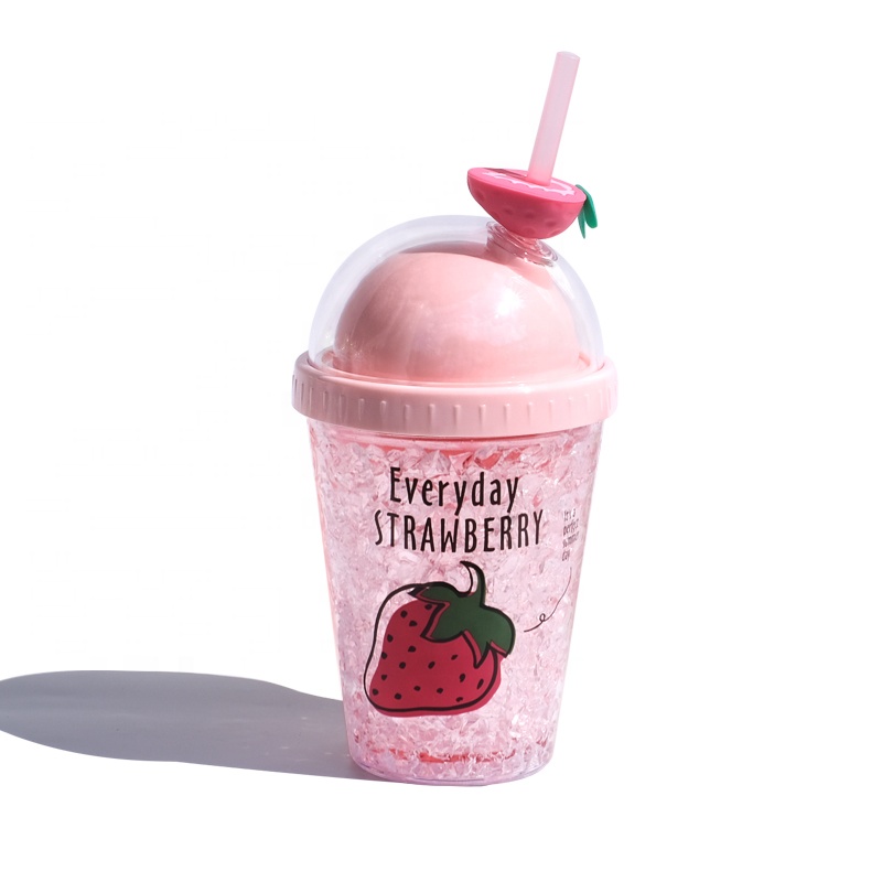 Double Wall Plastic Mug with Lid and Straw