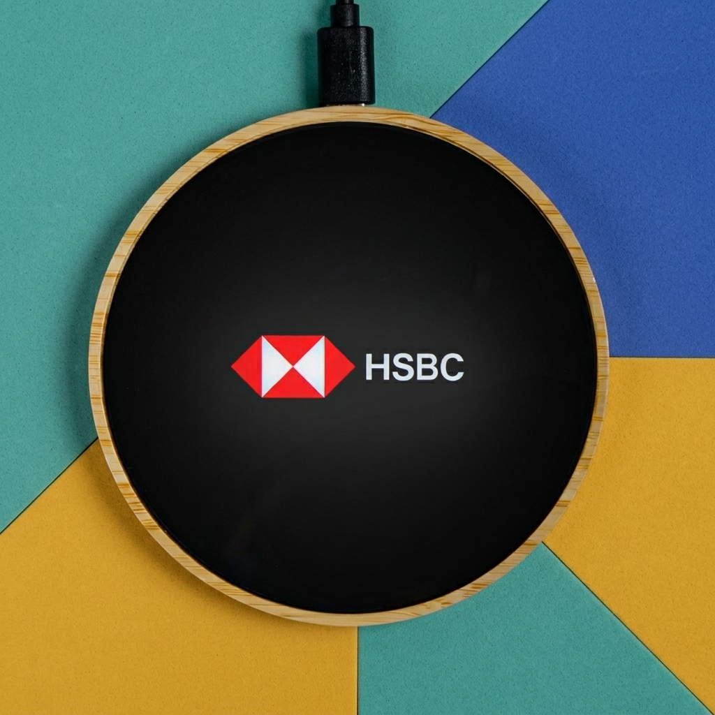 15W Light Up Logo Round Bamboo Fast Wireless Charger