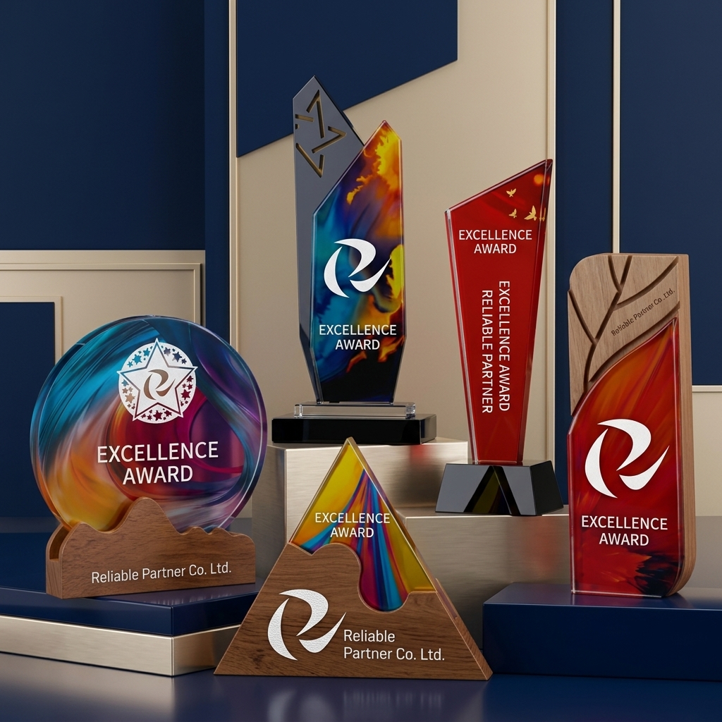 Crystal & Wood Award (Custom Logo)