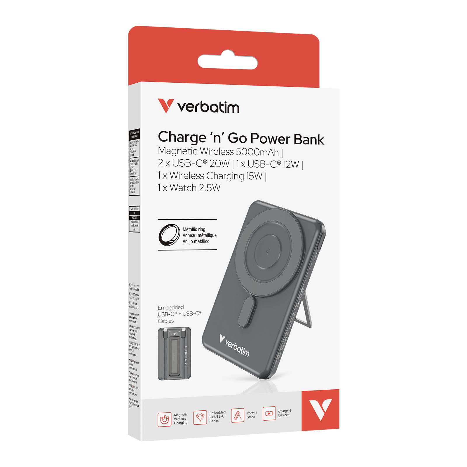 Verbatim 五合一 Charge 'n' Go 5000/10000mAh 磁吸無線行動電源 (CCC 認證)
