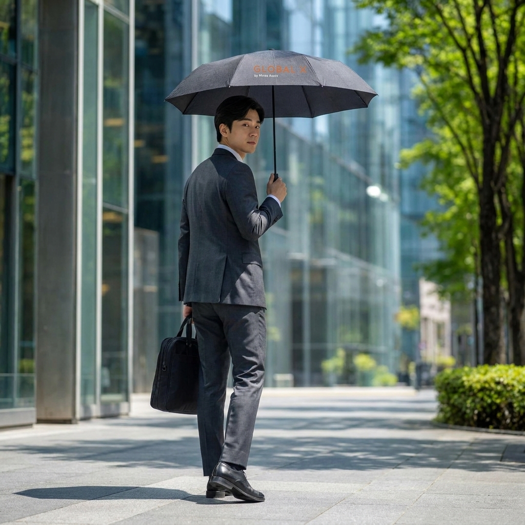 Global X ETFs Ultra-Light Foldable Umbrella | 127g Compact Financial Professional Series