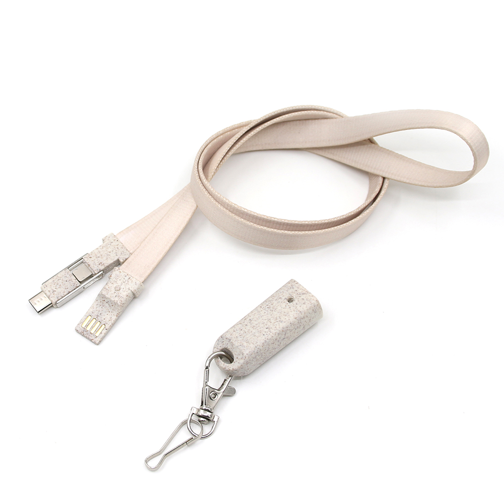 3-in-1 Wheat Straw Lanyard Charging Cable