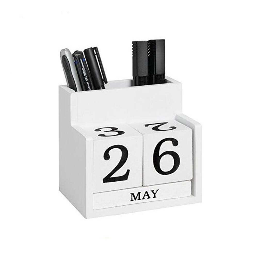 Wooden desktop calendar blocks with pen holders