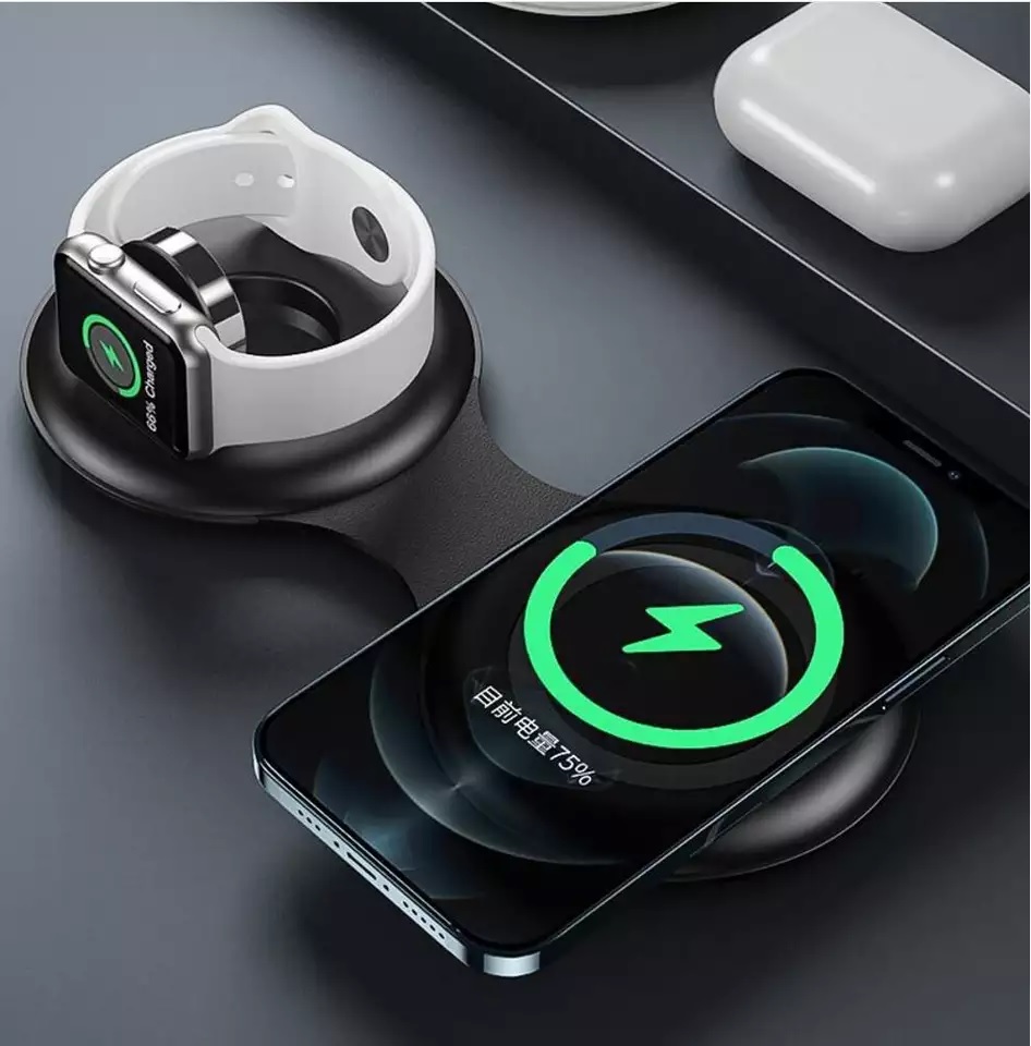 磁性 15 W qi 無線充電雙墊充電器