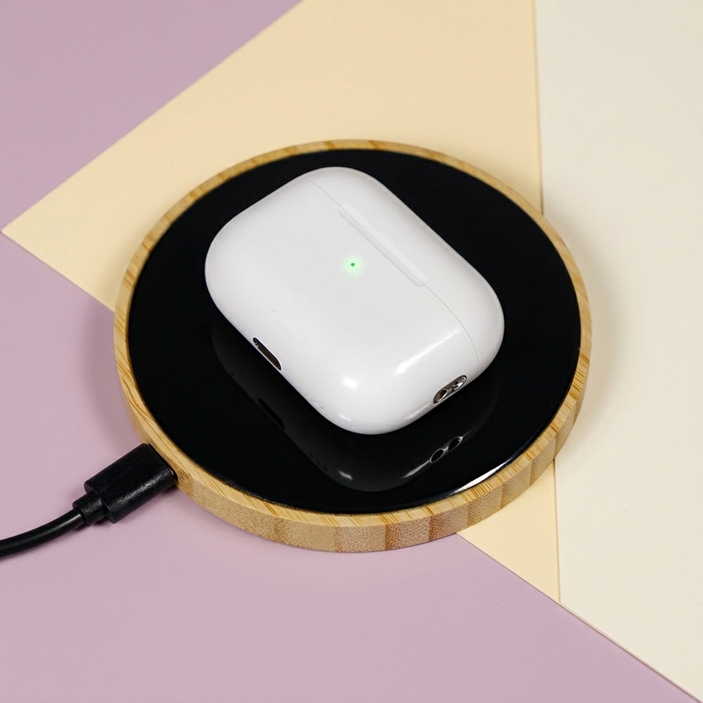 15W Light Up Logo Round Bamboo Fast Wireless Charger