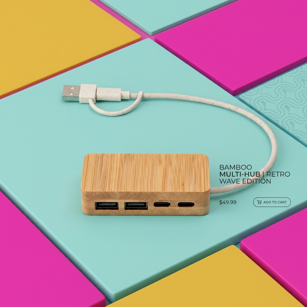 Bamboo Docking Station | Eco-Friendly Compact USB Hub Corporate Gift