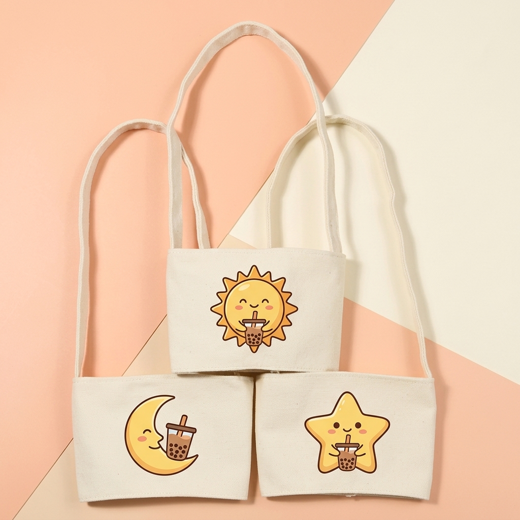 Custom Canvas Boba Cup Holder Carry Bag with Logo
