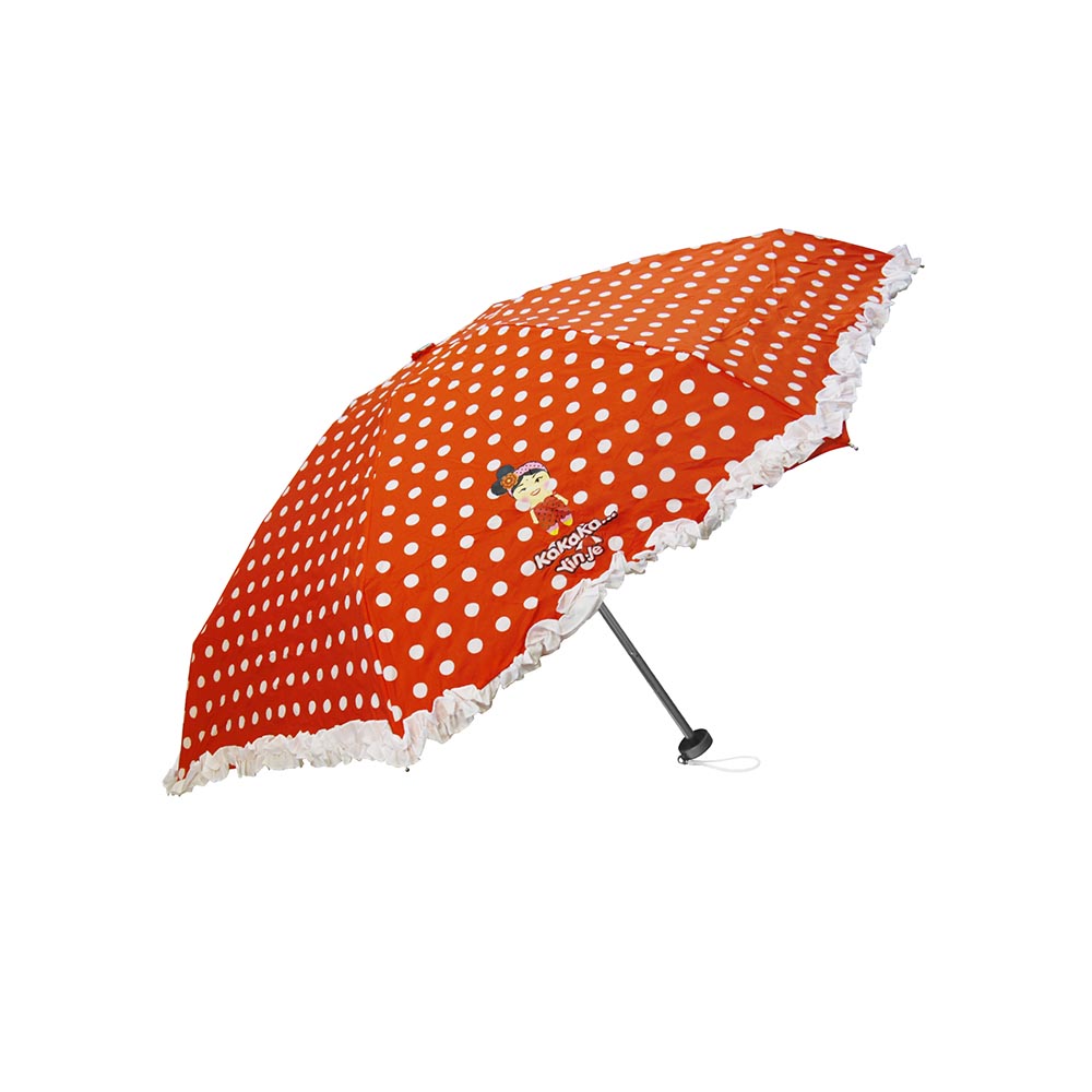 日系甜美紅底白點荷葉邊雨傘連同款束口提袋 | 日系Kawaii時尚宣傳傘