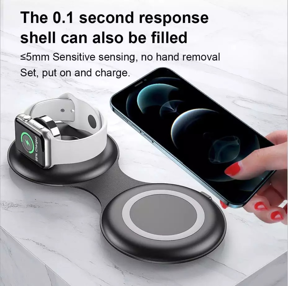 磁性 15 W qi 無線充電雙墊充電器