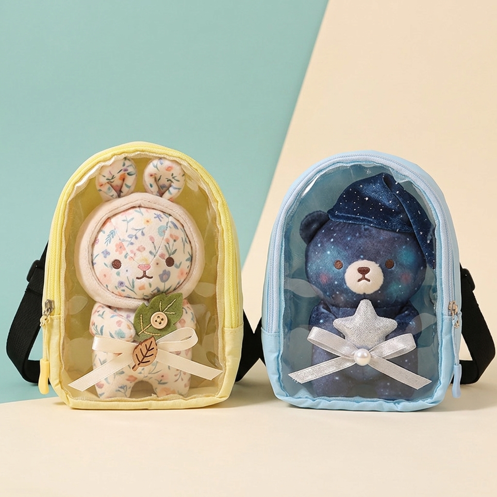 Custom Transparent 10 cm Doll Display Ita Bag with Straps