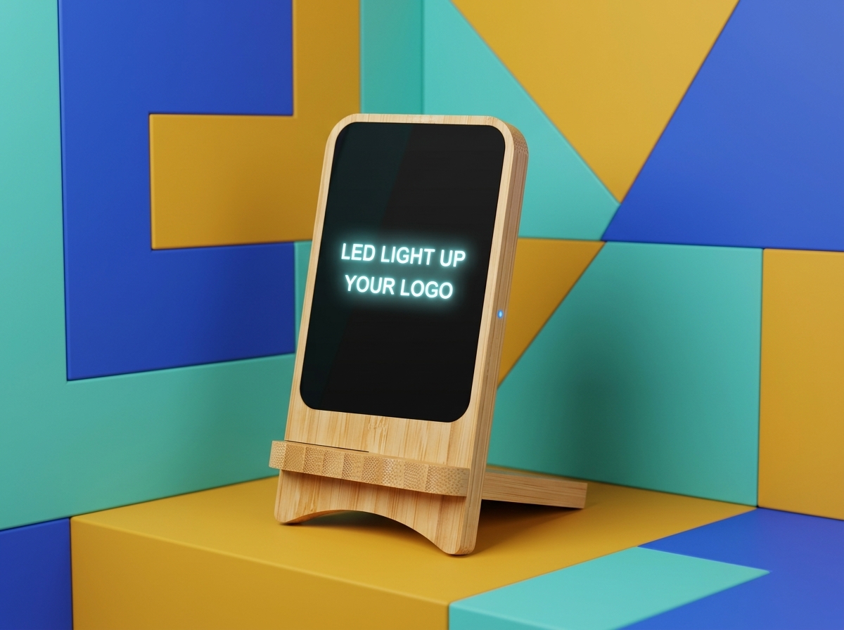 15W Detachable Light Up Logo Bamboo Wireless Charger Stand
