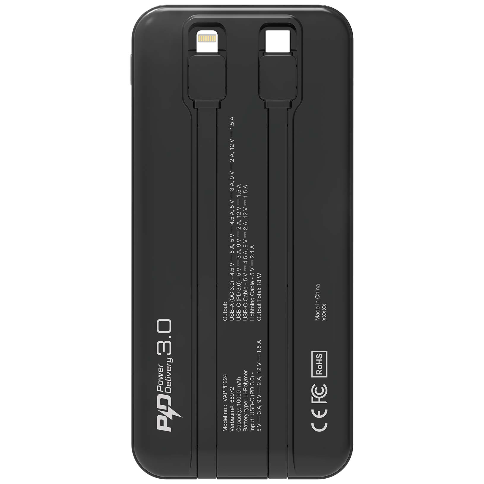 Verbatim - 10000mAh PD 3.0 和 QC 3.0 流動充電池 (連嵌入式充電線)
