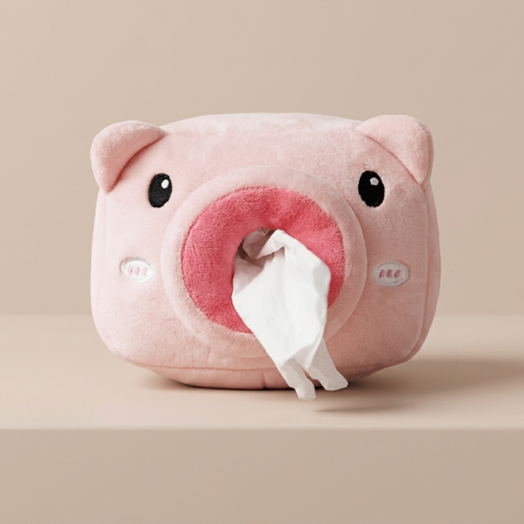Cute Cartoon Animal Plush Tissue Holder with Strap