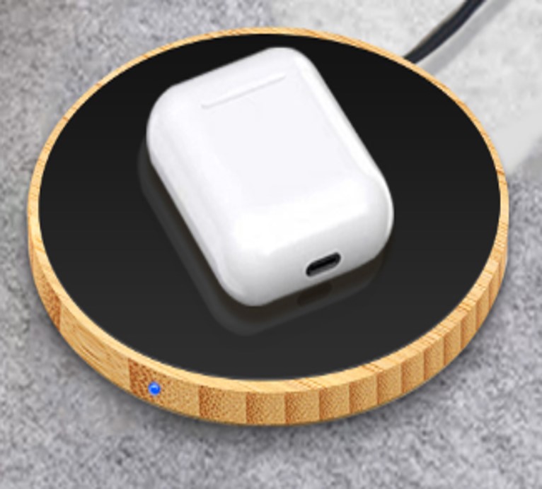 15W Light Up Logo Round Bamboo Fast Wireless Charger | Slim Eco-Friendly Corporate Gift