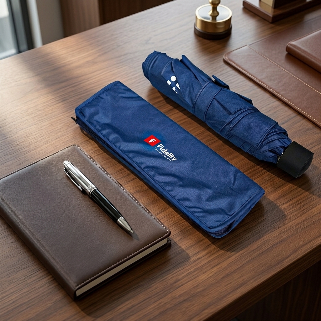 Fidelity International Custom 3-Fold Umbrella | Triple-Branding Design with Zipped Pouch