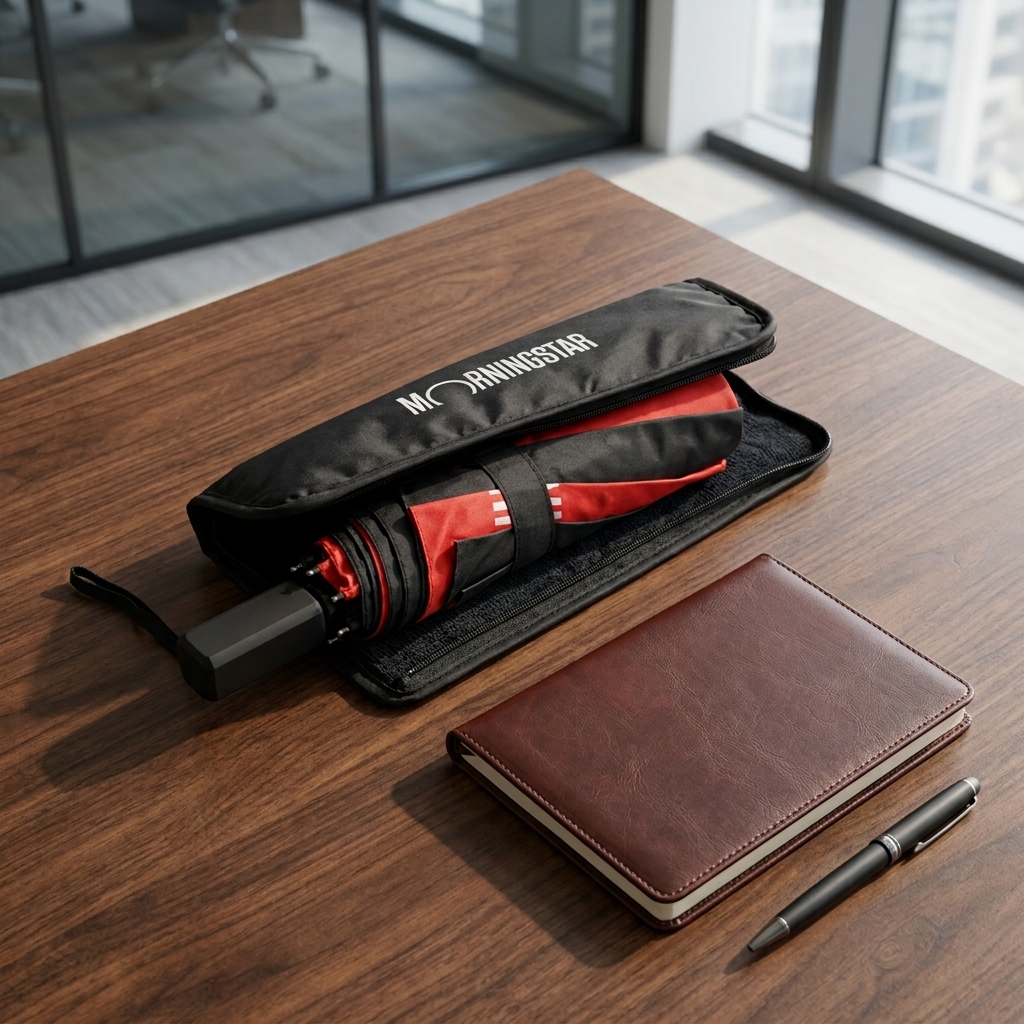 Morningstar Custom 3-Fold Umbrella | 360° All-Round Brand Placement & Zipper Pouch Design