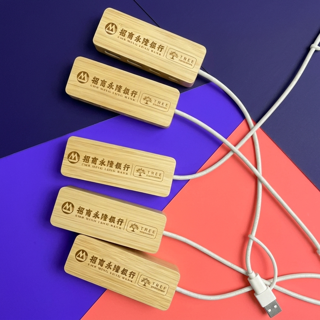 Bamboo Docking Station | Eco-Friendly Compact USB Hub Corporate Gift