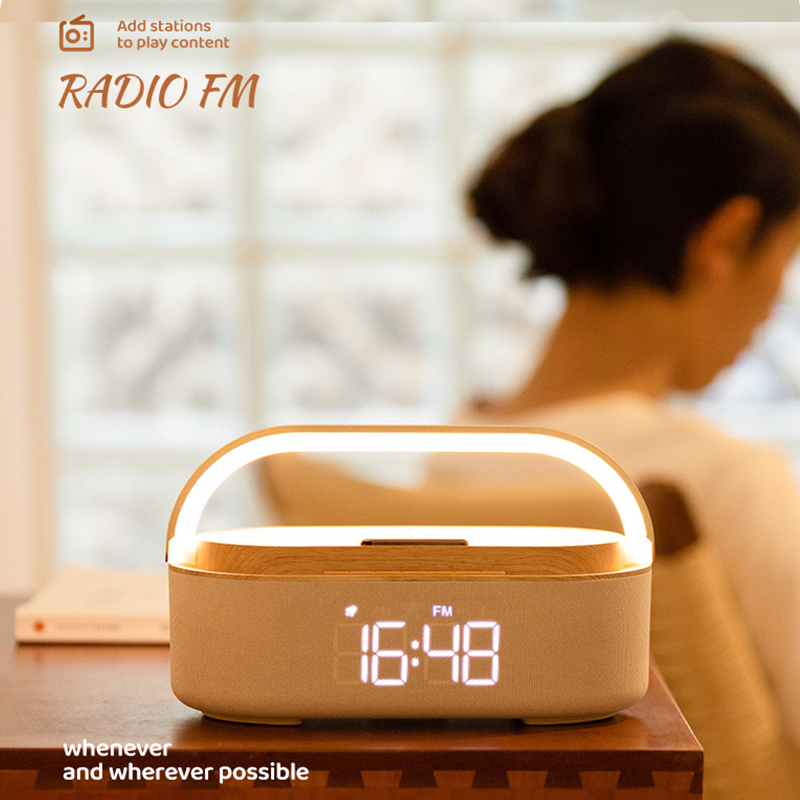Wireless charging with speaker night light clock phone holder