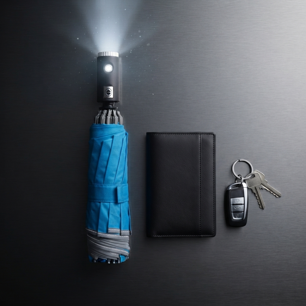 Reverse 3 Fold Auto & Close Umbrella with Light