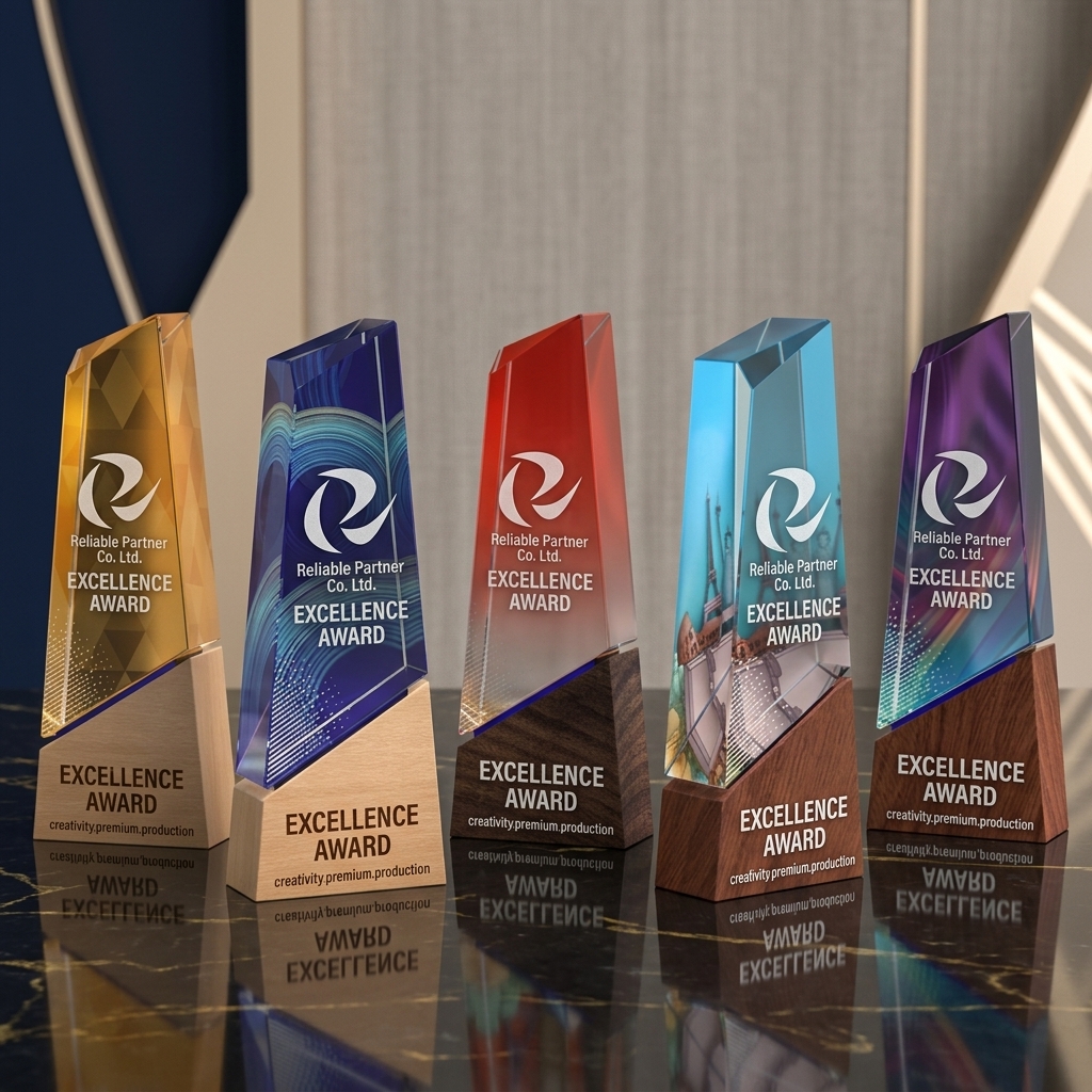 Crystal & Wood Award (Custom Logo)