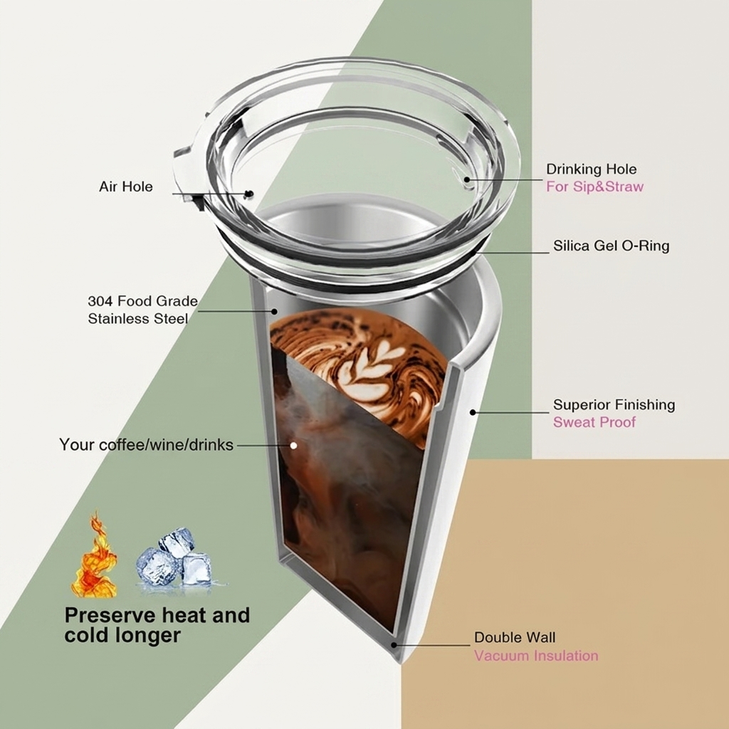 16oz 480ml  Coffee Tumbler (Glossy White)