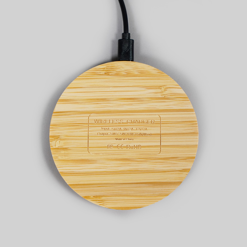 15W Light Up Logo Round Bamboo Fast Wireless Charger