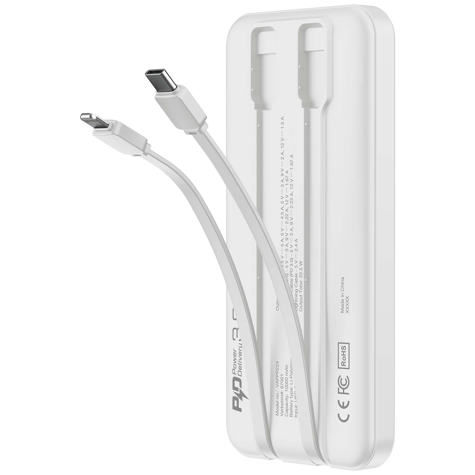 Verbatim - 10000mAh PD 3.0 和 QC 3.0 流動充電池 (連嵌入式充電線)