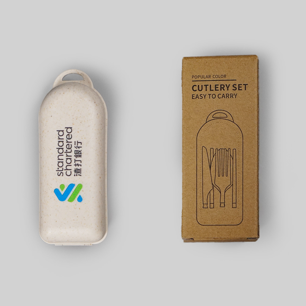 Portable wheat straw cutlery set with case