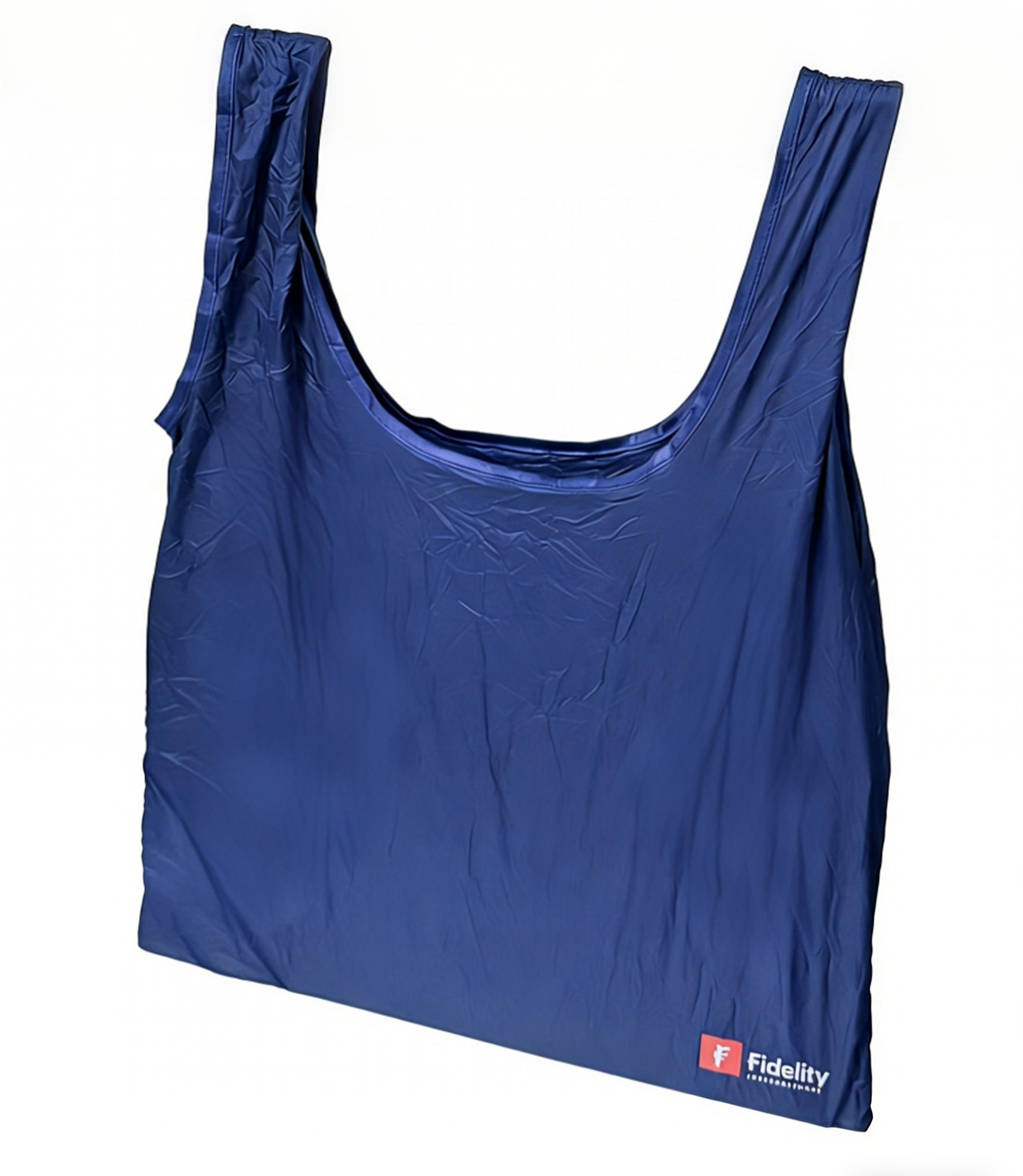 Foldable shopping bag with a drawstring pouch and a carabiner