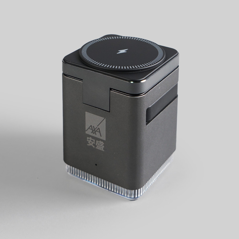 3 in 1 Wireless Chargers Cube Station (Black) with Night Light