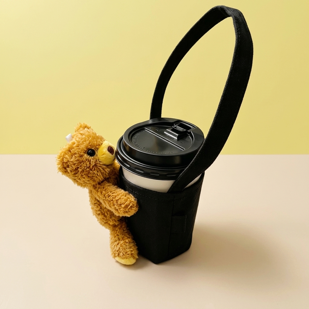 Custom Plush Bear Coffee Cup Sleeve with Removable Doll