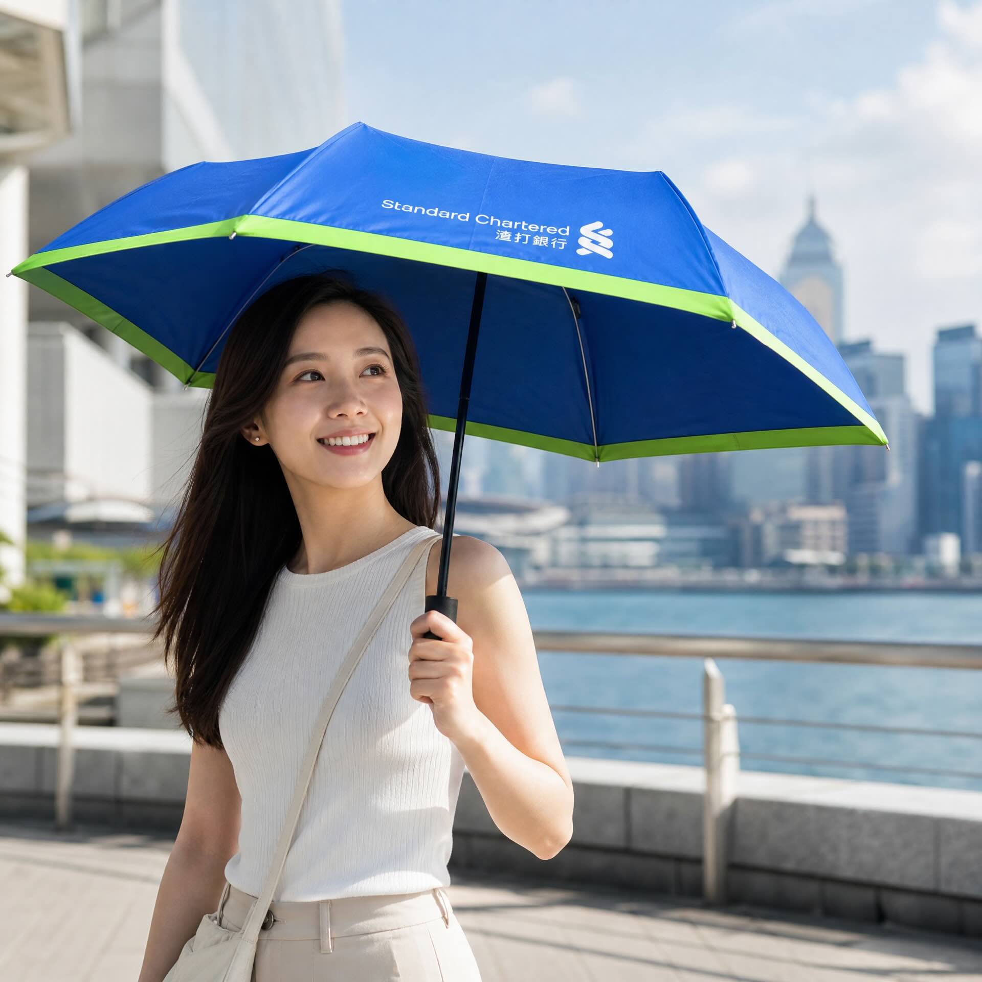 渣打銀行藍綠摺合雨傘：策略性企業禮品