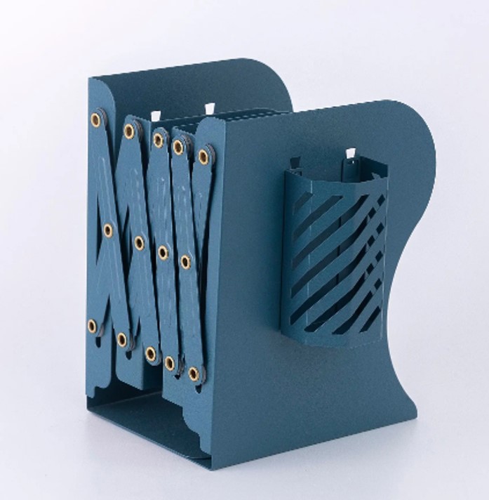 Extendable metal book bookends with pen holder