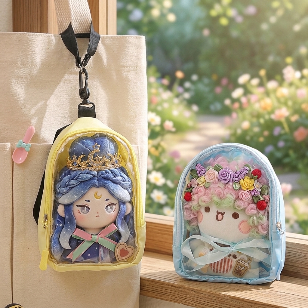 Custom Transparent 10 cm Doll Display Ita Bag with Straps