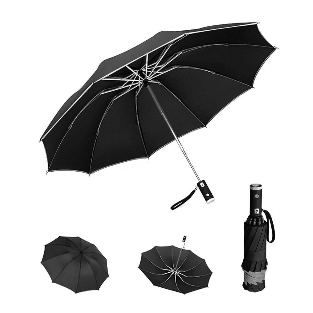 3 Folding Reverse Invert Auto Compact Umbrella with LED handle | Reverse-Invert Auto 3-Fold for Automotive & EV Events