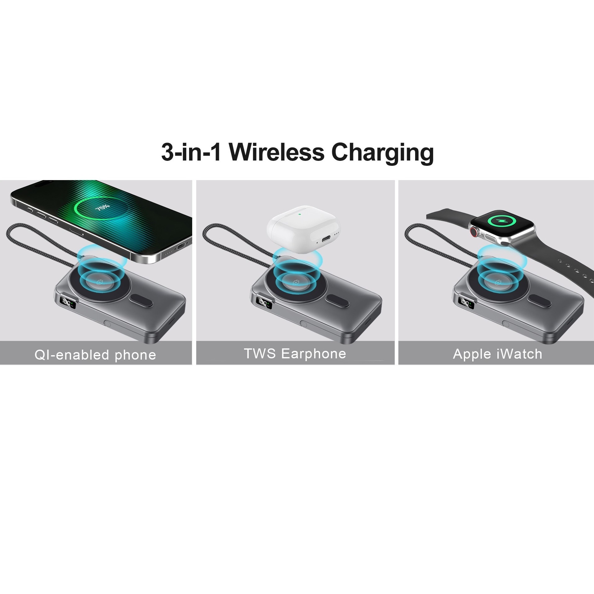 10000mAh 3-in-1 Magnetic Portable Power Bank