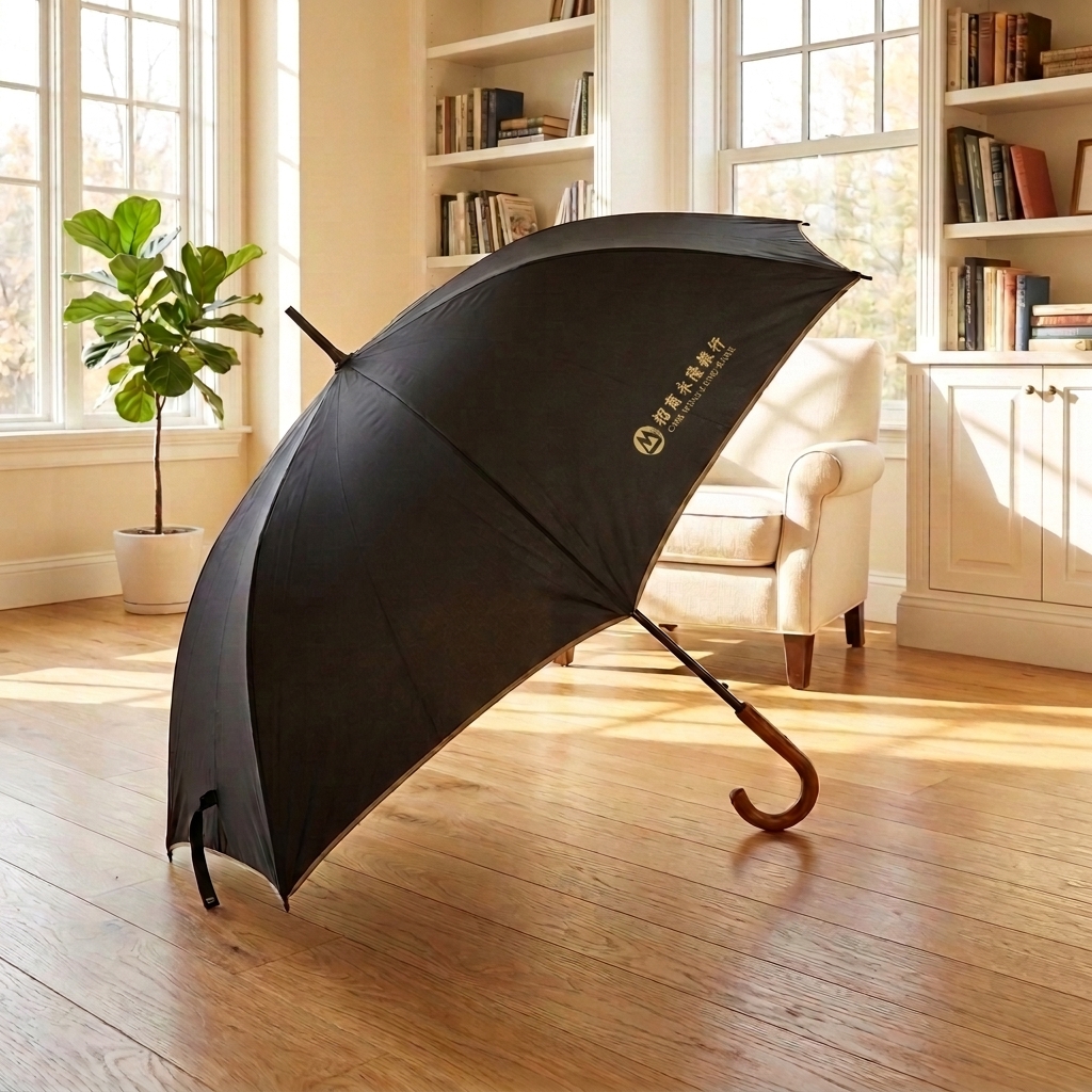 CMB Wing Lung Bank Custom Straight Umbrella | Premium Wooden J-Handle Design