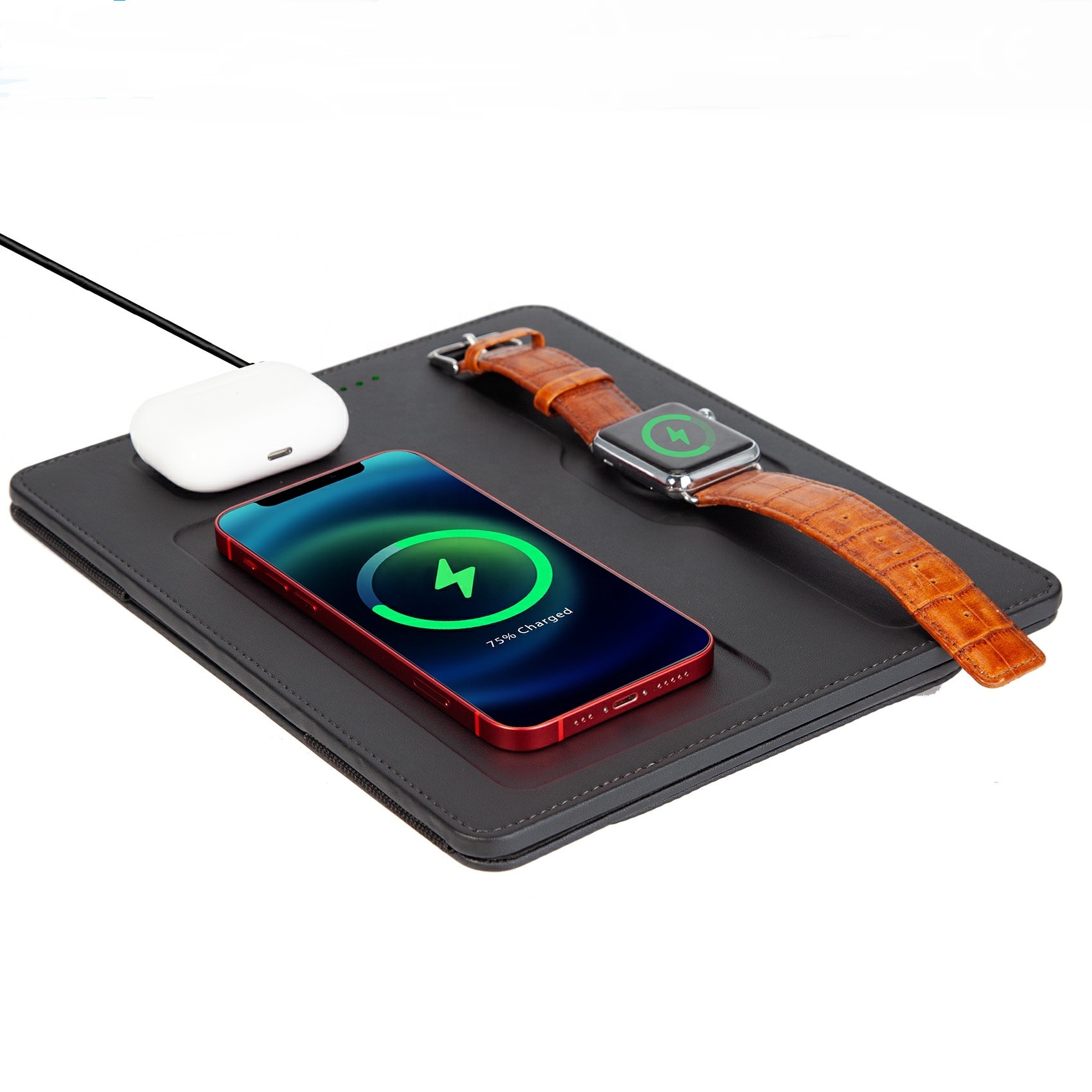 PU 3 合 1 無線充電器帶可摺疊鼠標墊