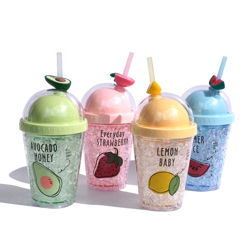Double Wall Plastic Mug with Lid and Straw