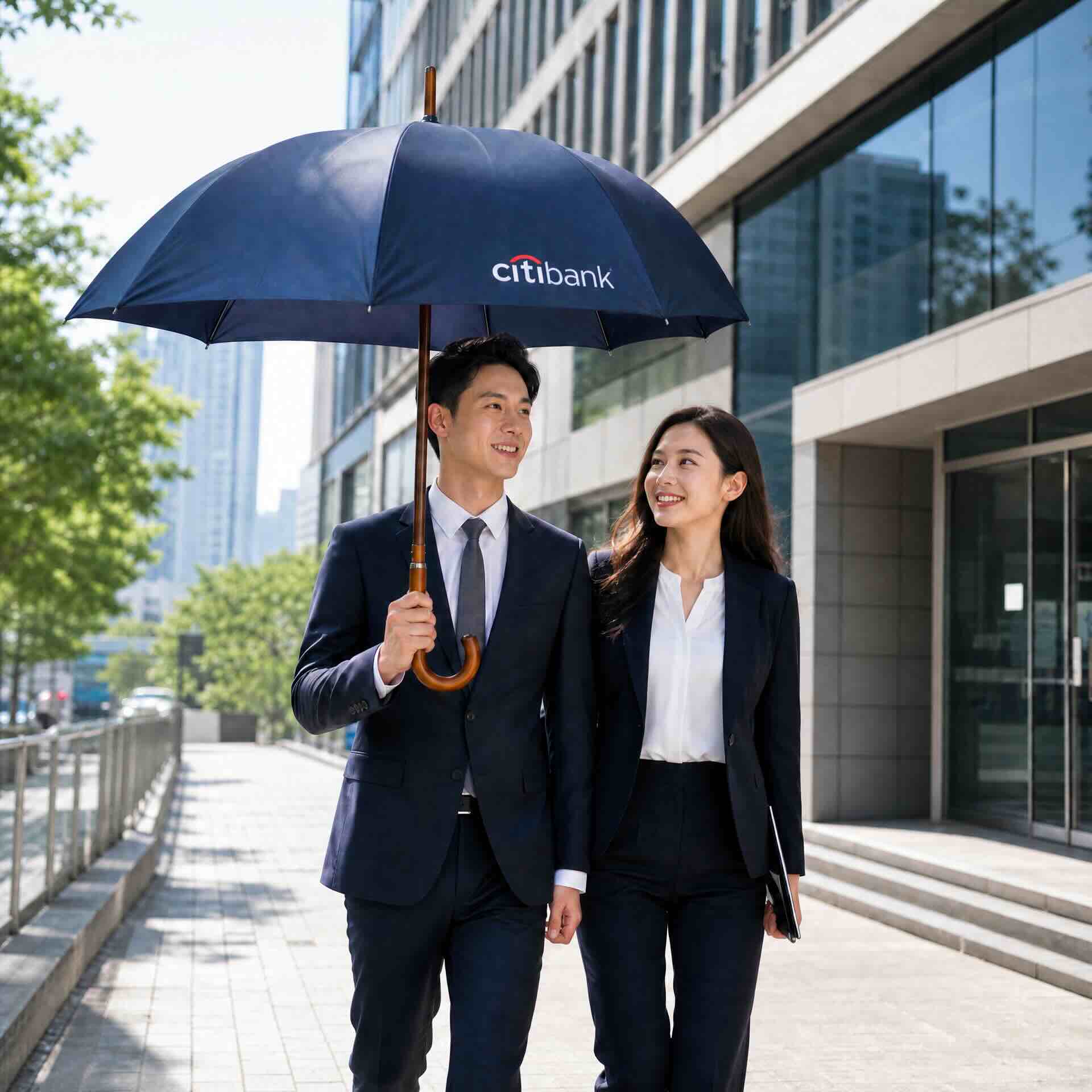 花旗銀行深藍色木柄直傘：高端企業品牌資產