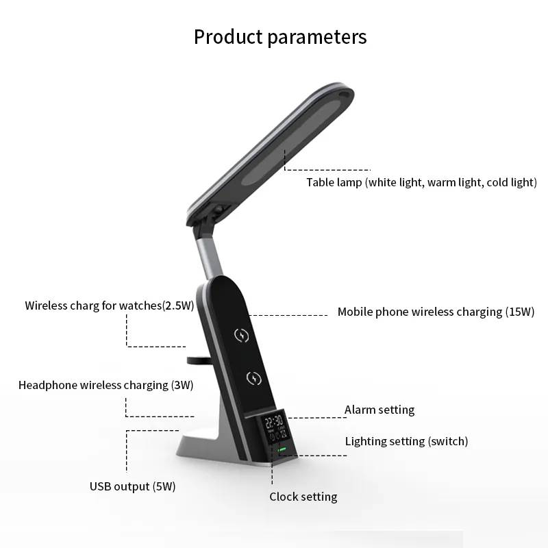 7 合 1 qi 15w 快速充電 led 檯燈連無線充電器及 usb 充電座