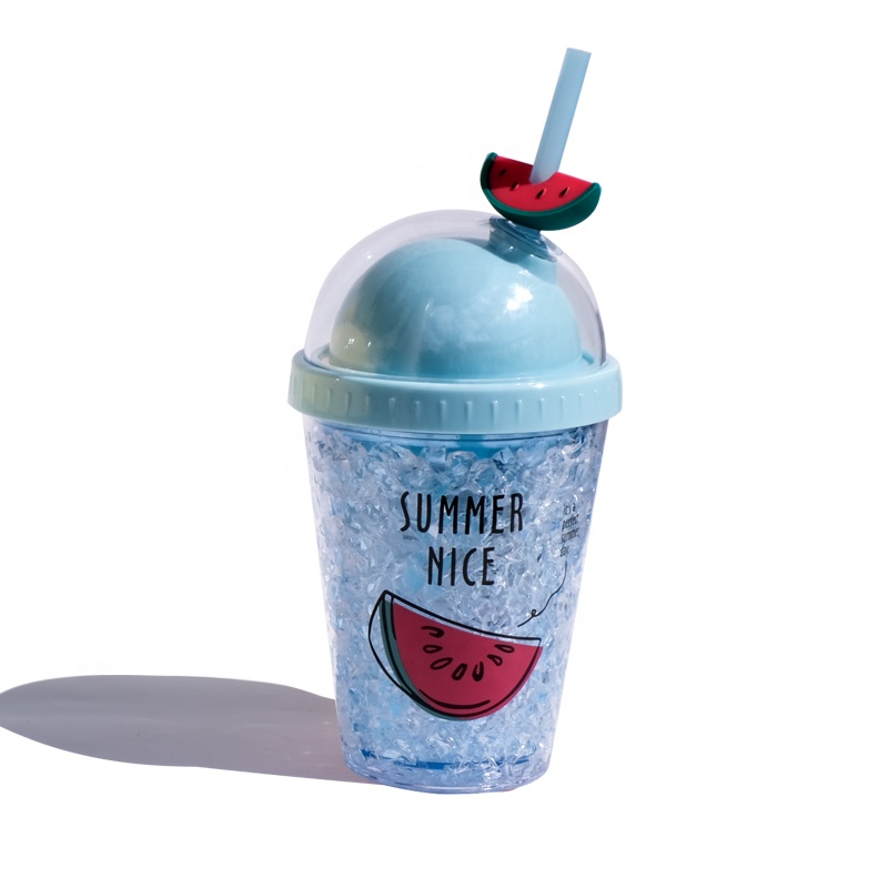 Double Wall Plastic Mug with Lid and Straw