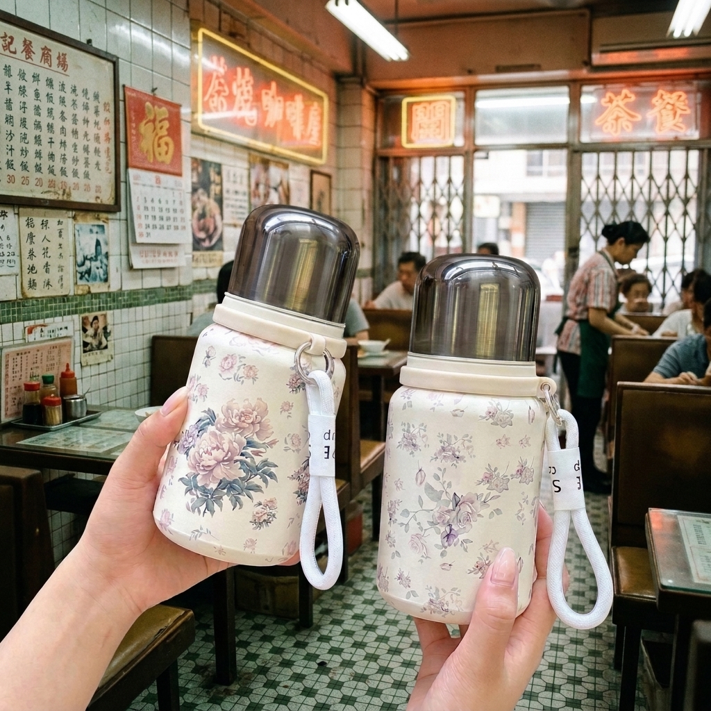 復古花卉印花真空保溫瓶