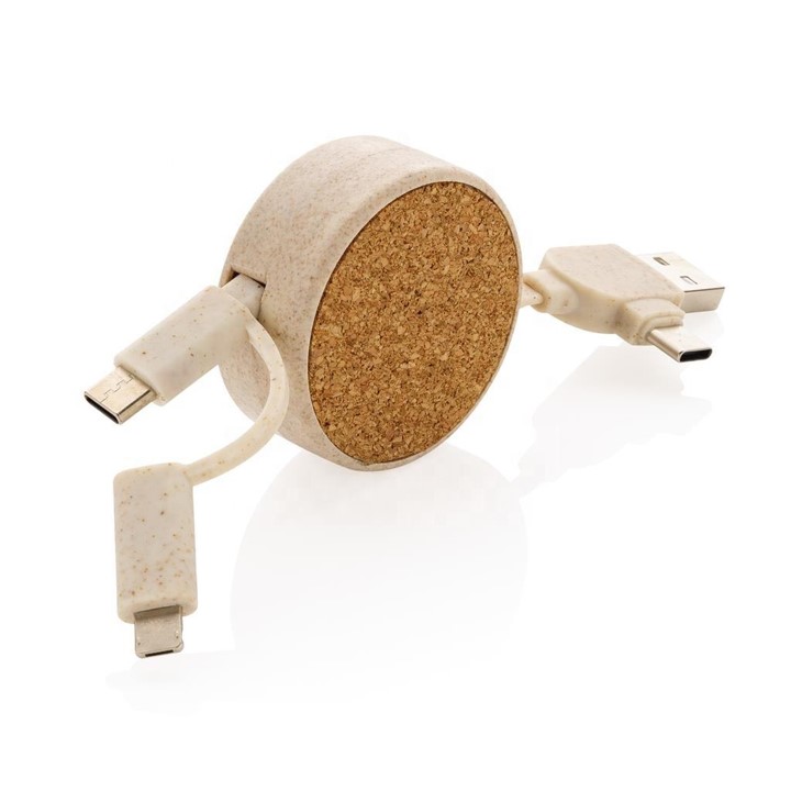 Wheat Straw Retractable 4-in-1 Charging Usb Cable