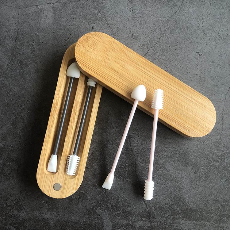 Silicone Cotton Swab with Bamboo Case