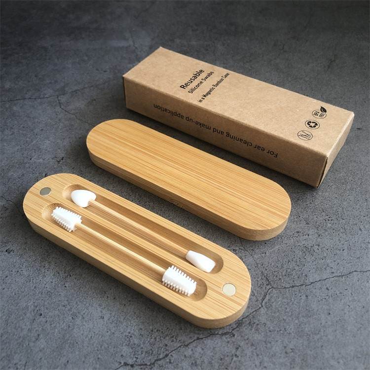 Silicone Cotton Swab with Bamboo Case