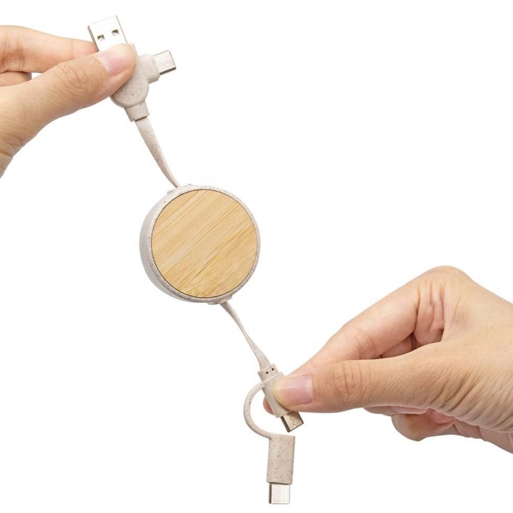 Wheat Straw Retractable 4-in-1 Charging Usb Cable