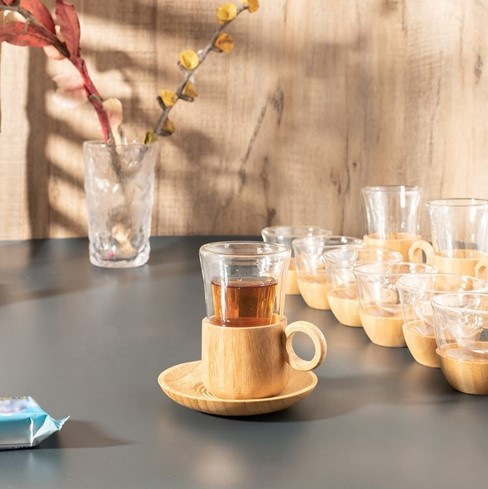 Bamboo Bottom Handle cup glass tea cup